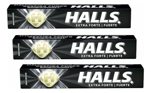 Bala Halls Extra Forte Preto 28g Pack C/3 Wxz