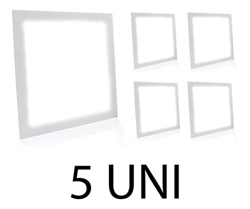 Kit 5 Painel Plafon 25w Led Quadrado Embutir Branco Frio