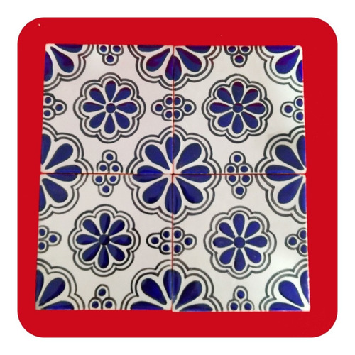 Imagen 3 de 5 de 45 Piezas De Azulejo De Talavera Poblana 10x10 Cm Flor Azul
