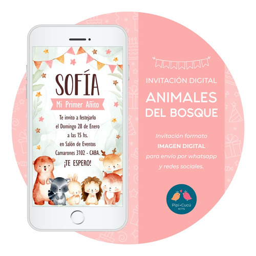 Invitación Digital Imagen - Animales Del Bosque (niña) - 1