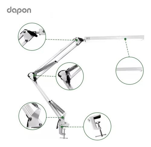Dapon Lámpara De Escritorio Mesa Con Brazo Led 10 Modos 360° Oficina