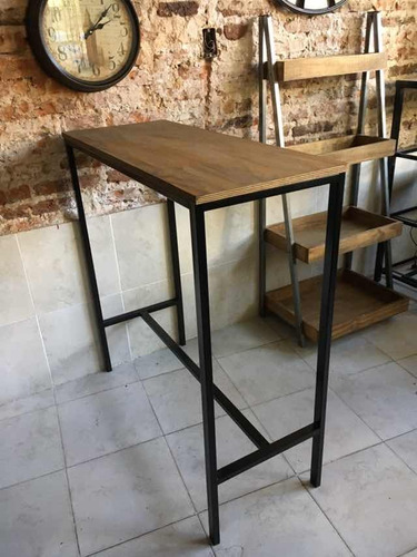 Imagen 7 de 9 de Mesa Barra Hierro Y Madera 100x40x105 Industrial Bar Evento