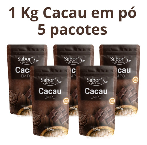 1 Kg - Cacau Em Pó Alcalino - 100% Natural (5 Pacotes)