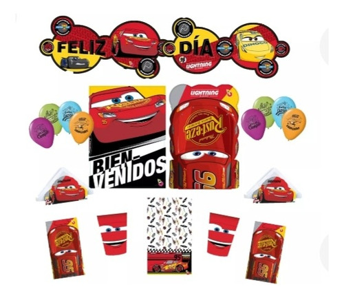 Cotillón  Cars  30 Niños,invitación,plato,mantel,vaso,cartel