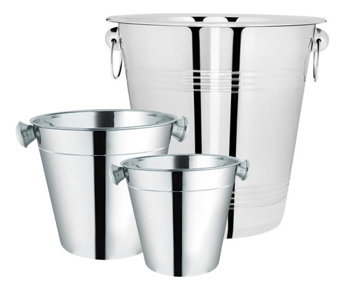 Kit Três Baldes Profissional Aço Inox Weck 4,6l 1,2l 900ml Cor Prateado Lisa