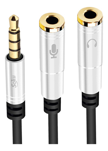 Soku Cable Divisor De Audio 3.5 Mm Mic Grabación Audifonos