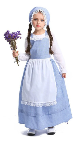 Disfraz De Alice Maid De Algodón Con Celosía Para Niñas