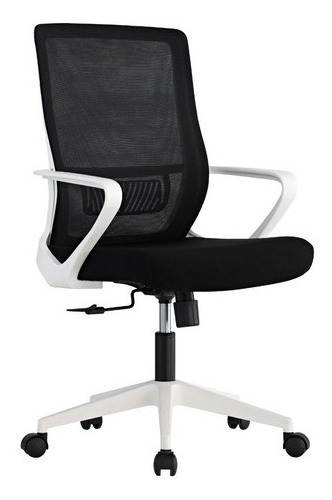 Silla Oficina Marco Blanco Ergonomica Giratoria Marca Silleti Modelo Denver Espuma Inyectada Apoyo Lumbar Fijo Reclinable Mecanismo Basculante Tapizada Malla Negra