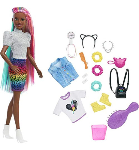 Muñeca Barbie Leopard Rainbow Hair (morena) Con Función De C