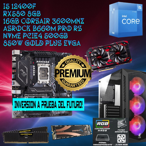 Pc Gamer Premium I5 12400 B660 16gb Ram 850w Rx 580 500gb M2