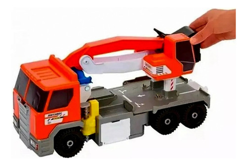 Conjunto Brinquedo Veículo Grande Caminhão Guindaste Terrestre Menino Matchbox - Aberto Se Transforma Em Estação De Escavação - Produzido Em Bioplástico Sustentável - Mattel Brinquedos
