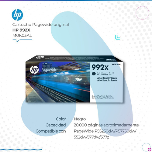 Cartucho Pagewide Hp 992x (m0k03al) Negro 20000 Páginas