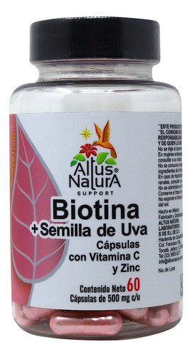 Biotina + Semilla De Uva C/vitamina C Y Zinc 60 Cáp 500mgc/u Sabor Sin Sabor