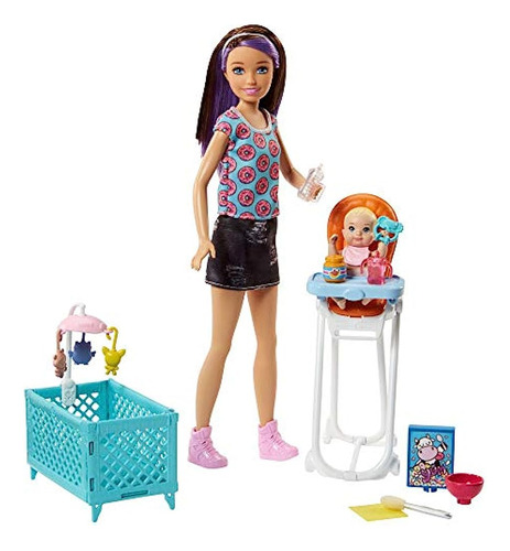 Juego De Niñera Barbie Con Muñeca Skipper, Muñeca Bebé Que C