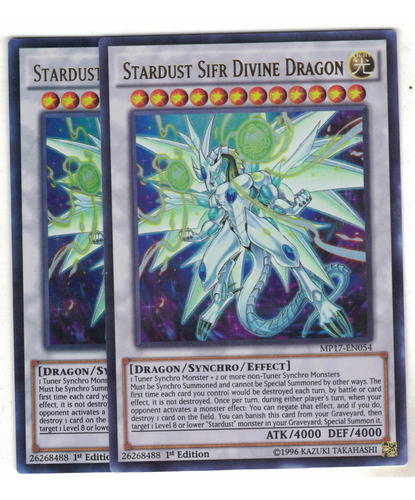 Yugioh 2x Stardust Sifr Divine Dragon Ultra 1st Mp17-en054