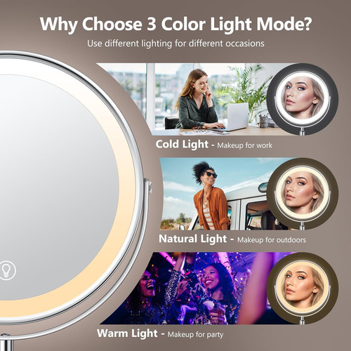 Espejo Cosmético Iluminado Con Soporte 3 Luces De Color