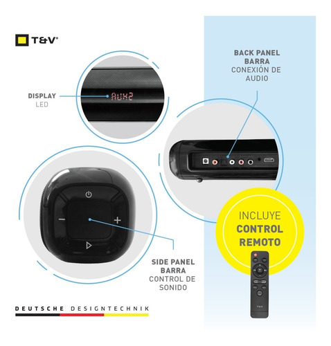 Imagen 3 de 5 de Barra De Sonido Bluetooth Kino Con Subwoofer Hdmi Smart Tv