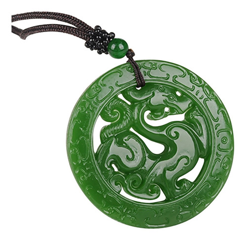 Colgante De Jade Verde Medalla Dragón Hueco Tallado Colgante