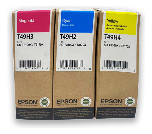 Combo 3 Botella Tinta Epson T49h Cian Magenta Amarillo