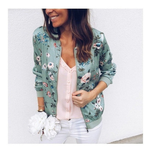 Imagen 2 de 4 de Blazer Floral De Manga Larga Con Cremallera Para Mujer