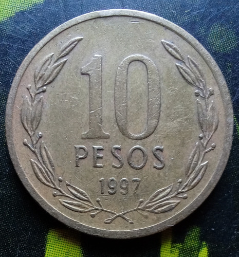 Moneda Diez Pesos 1997 Chile - Error Doble Fruto