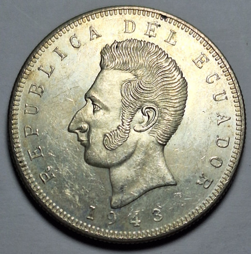 Moneda De Plata De 5 Sucres 1943 Ecuador