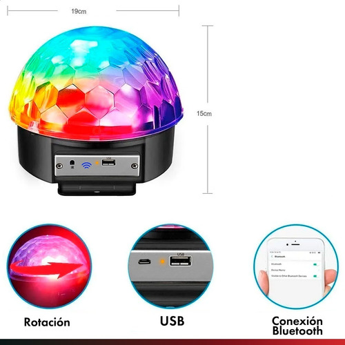 Imagen 8 de 9 de Bola Luz Led Rgb Rítmica Parlante Usb Mp3 Bluetooth 10w