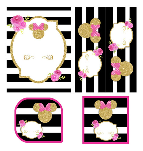 Kit Imprimible Cumpleaños Minnie Mouse Blanco Y Negro 