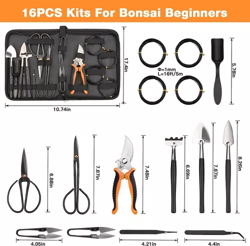 Sanlykate Kit de herramientas para bonsái de 8 piezas, juego básico de  recortadora que incluye podadora, tijeras plegables, pinzas, picas,  rastrillo