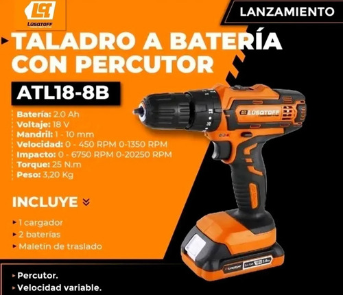 Taladro Atornillador Percutor Lusqtoff Atl18-9b 2 Baterias