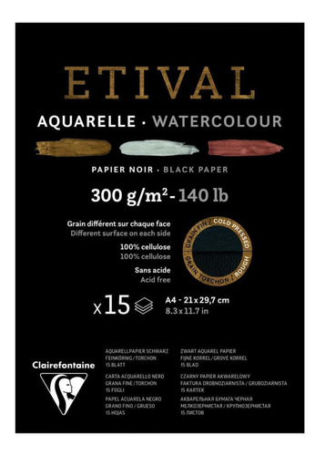 Bloco Para Aquarela Etival Black A4 300g Clairefontaine
