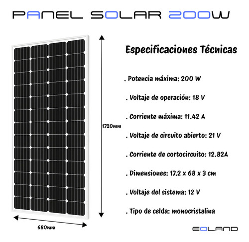 Pack X4 Panel Solar 200w Eoland Casa Kit Basico Energia Solar Monocristalino Fotovoltaico 18v