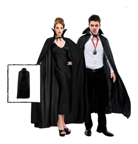 Capa Negra Dracula Larga  Disfraz 130cm Vampiro Halloween