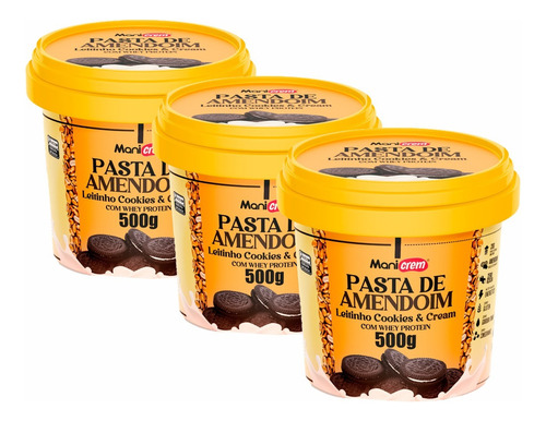Pasta De Amendoim Leitinho Cookies Cream Whey Kit03 Un. 500g