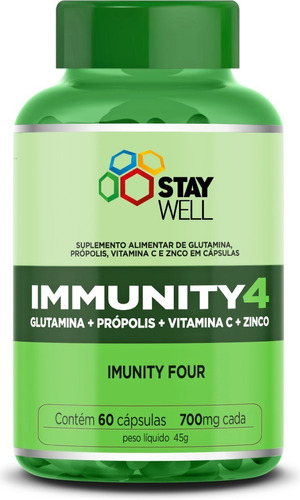 Immunity4 - Fórmula Exclusiva com Glutamina + Própolis + Vitamina C + Zinco - 60 Cápsulas