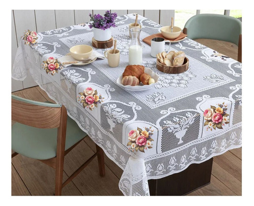 Toalha De Mesa Renda 4 Lugares Quadrada Luxo 1,60x1,60m Cor B Flor 1