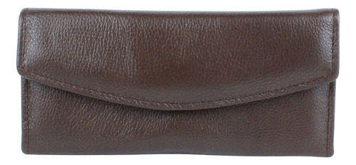 Cartera Tarjetero Monedero Mujer Cuero Cierre Slim Billetera Color Café Diseño De La Tela Liso