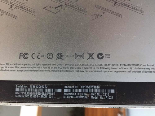 Sucata Carcaça iMac 20 Retirada De Peças