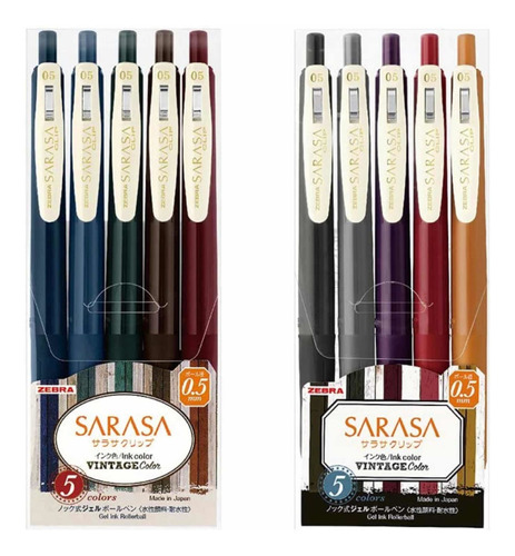 Pack Sarasa Zebra Vintage 10 Colores Gel 0,5 Mm - Japonés