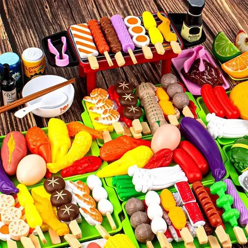 Set De 4 Juguetes De Comida Falsa Barbacoa | Modelos De Plástico Para Cocina Infantil | Regalo Educativo Para Niños