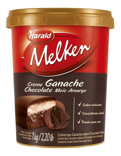 2 Potes Ganache Harald Melken Chocolate Meio Amargo - 1 Kg