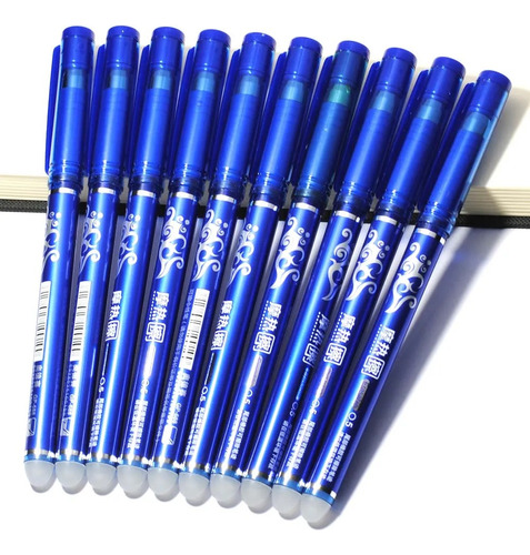 Caja 12 Plumas Borrables Tinta De Gel Azul 0.5mm Fricción 