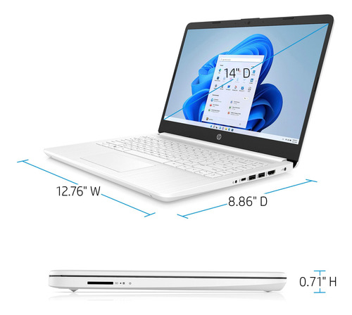 Laptop Hp 14 14'' Intel N4120 8gb 64gb Windows 11-blanco