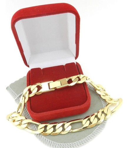 Pulseira Masculina 20cm 1cm 3x1 Banhado Ouro 18k Pl448 Comprimento 20 Cm Cor Dourado