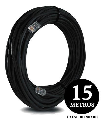 Cabo De Rede Cat5e Blindado 15 Metros 100% Cobre Homologado