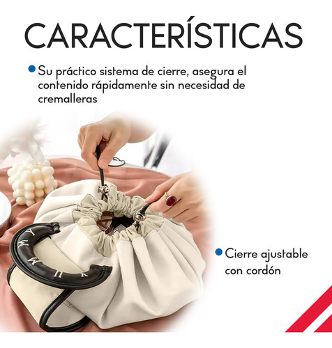 Bolsa Para Maquillaje Plegable Tea Break Diler Neceser De Cosméticos Portátil Elegante Y Práctico, Con Cordón Color Beige Negro