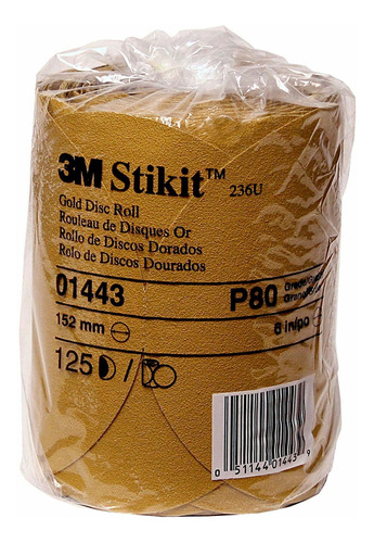 3m Stikit Gold Disc Roll, 01443, 6 In, P80a, 125 Discos Por 