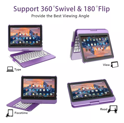  Funda con teclado para tablet  Fire HD 10 y Fire HD 10  Plus (11ª generación 2021) de 10.1 pulgadas, teclado Bluetooth con panel  táctil giratorio de 360° con soporte para
