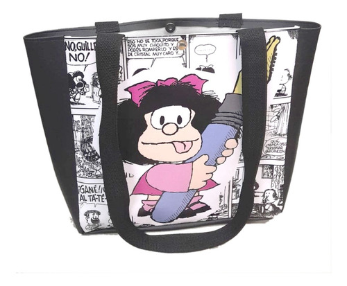 Bolsa Bolso Mafalda Cartera Retro Comic Tote Bag 30x30 Negro Mafalda Oro Negro