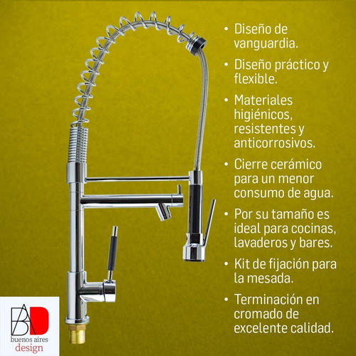 Imagen 8 de 10 de Griferia Cocina Monocomando Duchador Flexible Y Grifo Bronc
